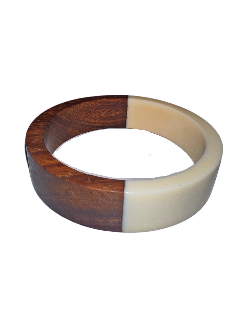 Chunky Dark Wood and Bone Acyrlic, Resin Bangle- Lucite